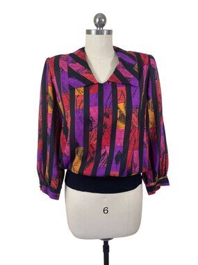 VTG Womens Blouse Large-2Xl Purple Vibrant 80s Working Girl Power Dressing